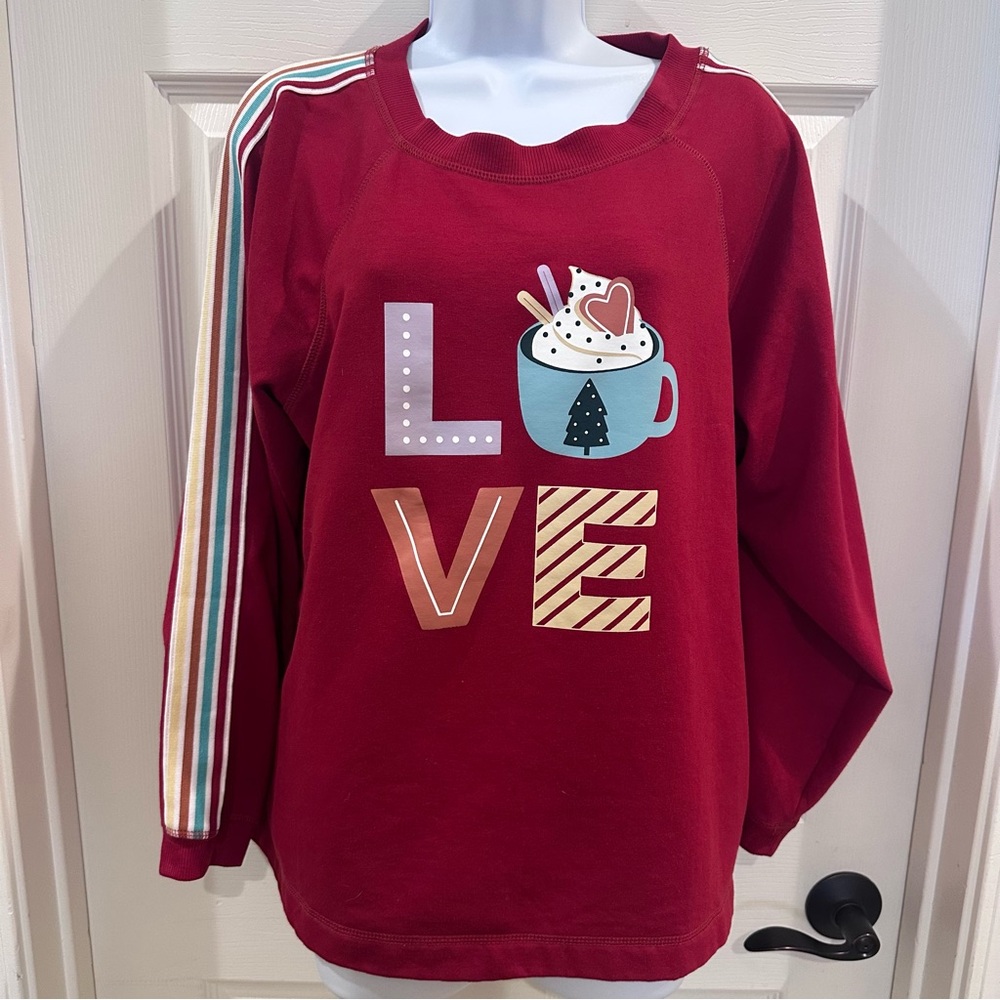 Holiday Red Long Sleeve Racing Stripes SkiTrees Decal Sweatshirt Joyspun Size L